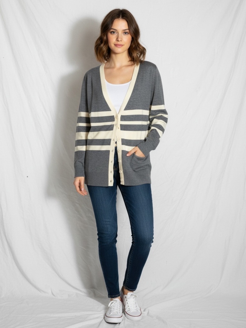 NWT Cotton Emporium Ceny Striped Cardigan SZ M